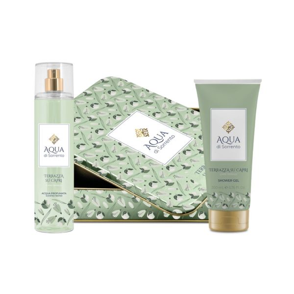 Coffret Aqua Di Sorrento – Trrazza Su Capri – Acqua Profumata & Shower Gel – Confezione In Latta