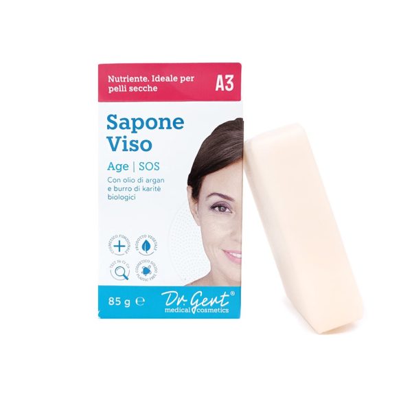 Sapone Viso – A3 Age Sos – Nutriente Ideale Per Pelli Secche Con Olio Di Argan E Burro Di Karitè Biologici