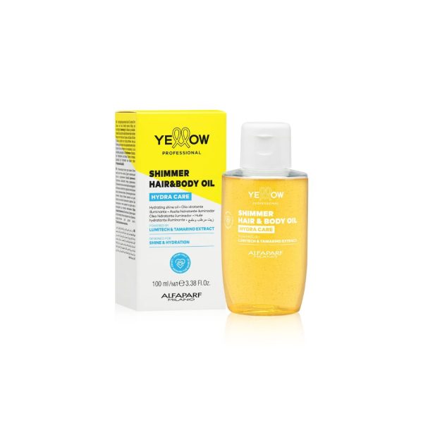 Yellow Alfaparf Shimmer Hair & Body Hydra Care Olio Idratante Illuminante