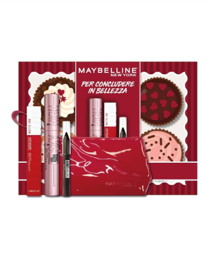 MAYBELLINE IL DOLCE FAR MAKEUP POCHETTE VERNICE ROSSA MASCARA SKY HIGH-TINTA LABBRA 20-MINI MATITA NERA IN GEL