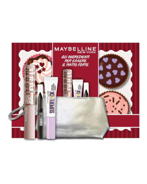 MAYBELLINE IL DOLCE FAR MAKEUP POCHETTE ARGENTA MASCARA SENSATIONAL BODY-GEL SOPRACCIGLIA-MINI MATITA OCCHI IN GEL  NERA
