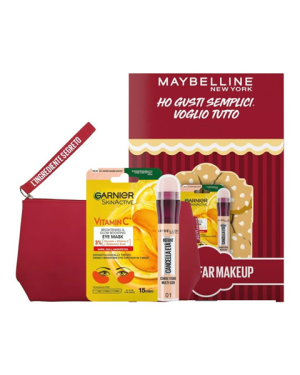 MAYBELLINE IL DOLCE FAR MAKEUP POCHETTE SOFT TOUCH ROSSA-CORRETTORE CANCELLA ETA' 01-MASCHERA CONTORNO OCCHI VITAMINA C